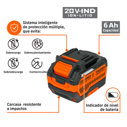 Batería ion litio, 20V, 6 Ah, TRUPER INDUSTRIAL · vista 5