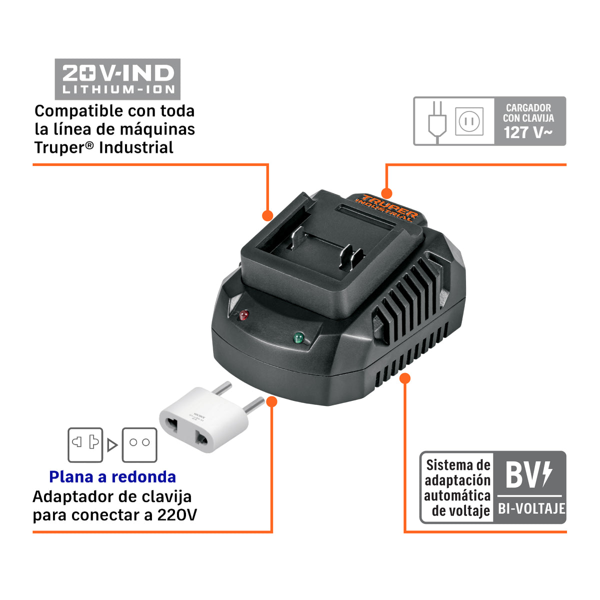 Cargador de baterías de ion litio 20V, TRUPER INDUSTRIAL · vista 4