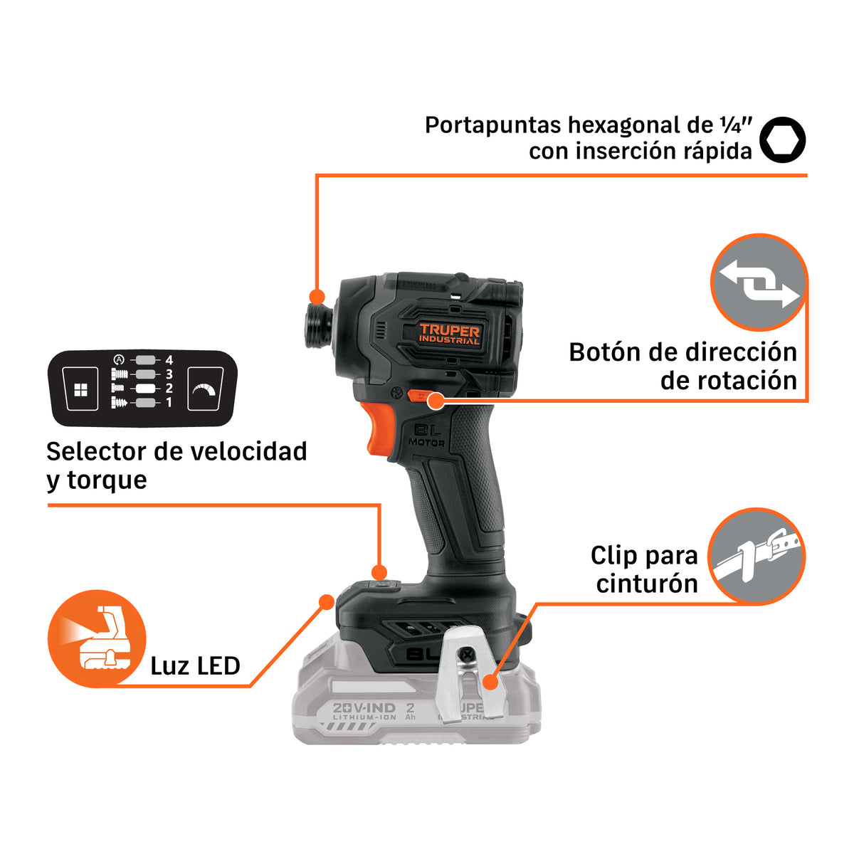 Destornillador de impacto 1/4" 20V, s/accesorios · vista 5