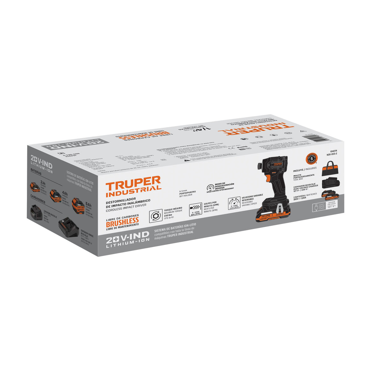 Destornillador de impacto 1/4" 20V 2baterías 2Ah · vista 6