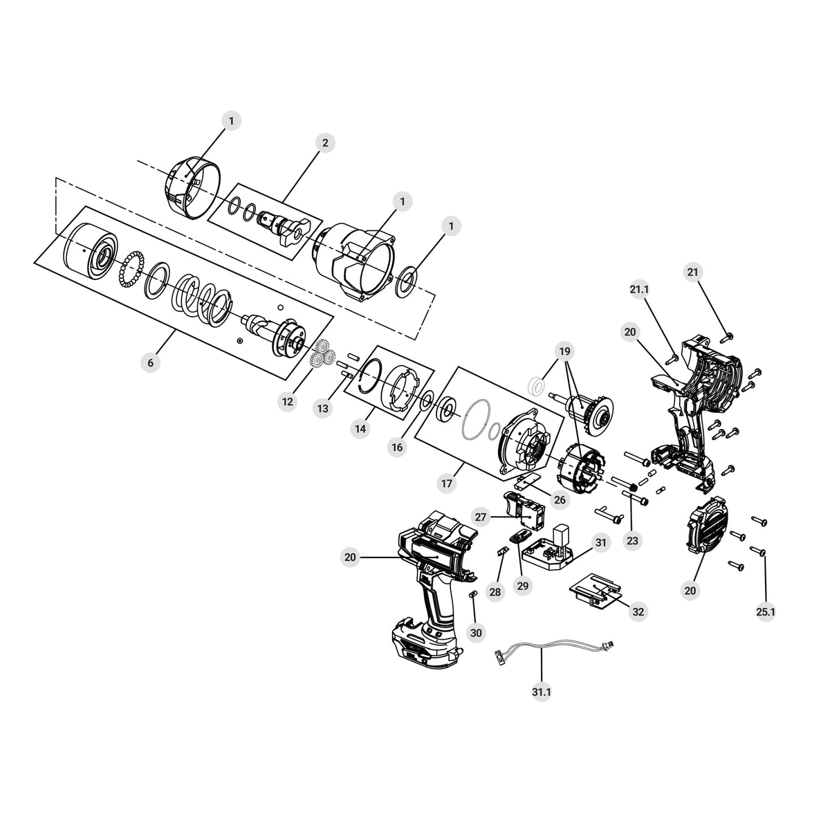 Llave de impacto 3/4" 20V 1300Nm, 2 baterías 6Ah · vista 8