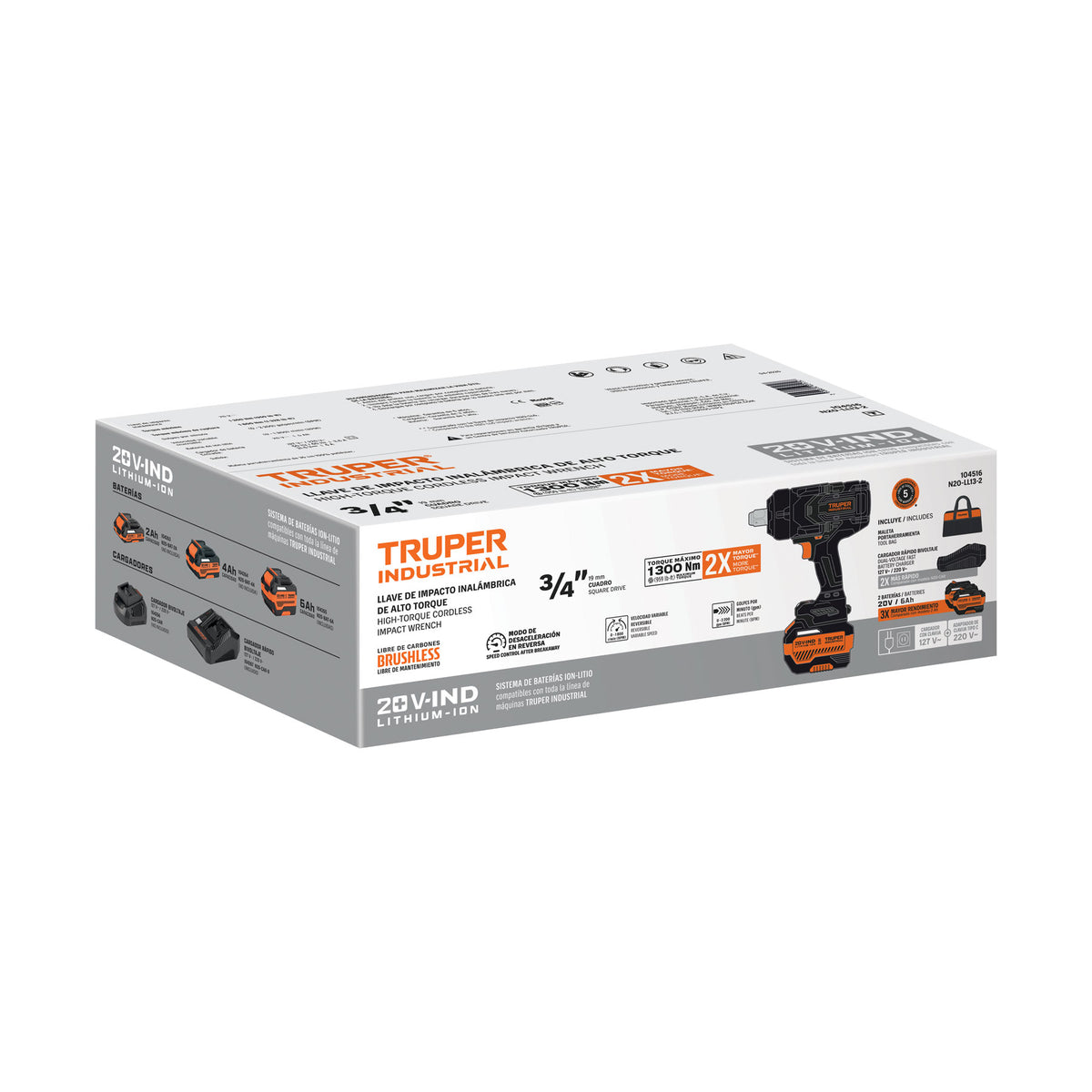 Llave de impacto 3/4" 20V 1300Nm, 2 baterías 6Ah · vista 6