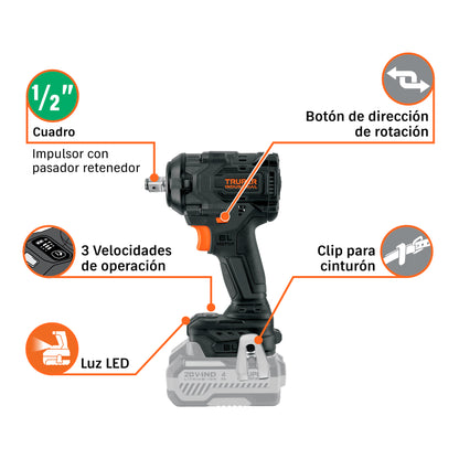 Llave de impacto 1/2", 20V, 650Nm, s/accesorios · vista 5