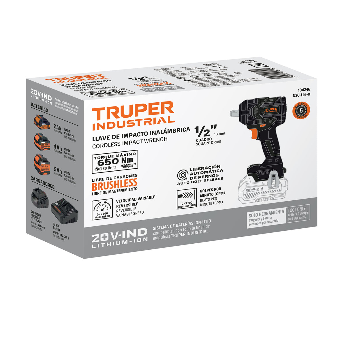Llave de impacto 1/2", 20V, 650Nm, s/accesorios · vista 4