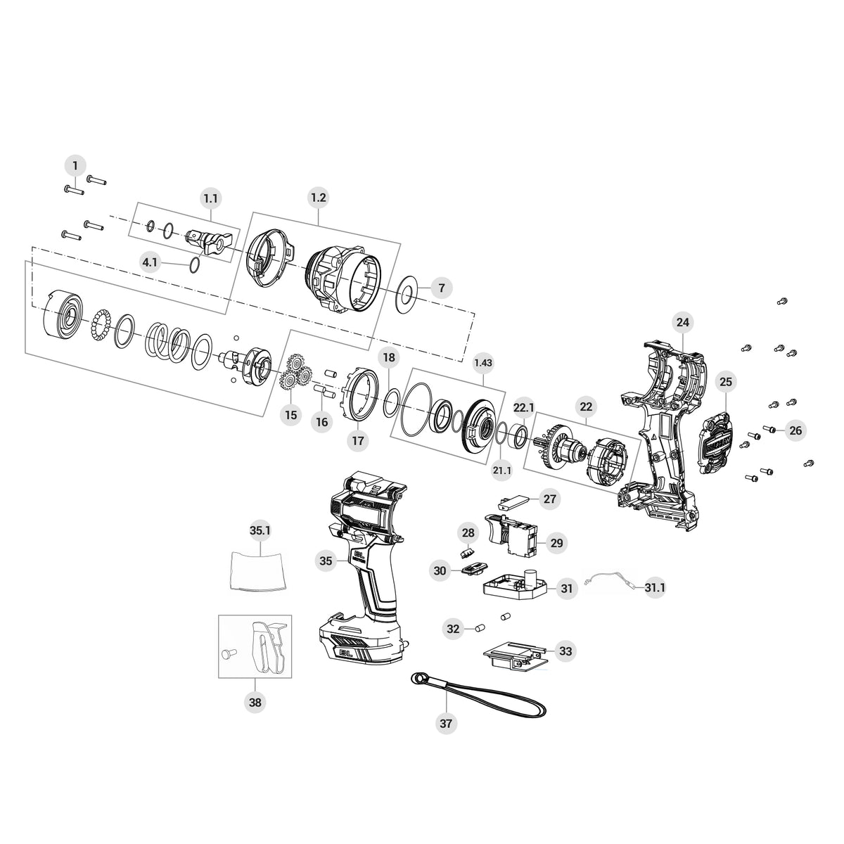 Llave de impacto 1/2" 20V, 650Nm, 2 baterías 4Ah · vista 8