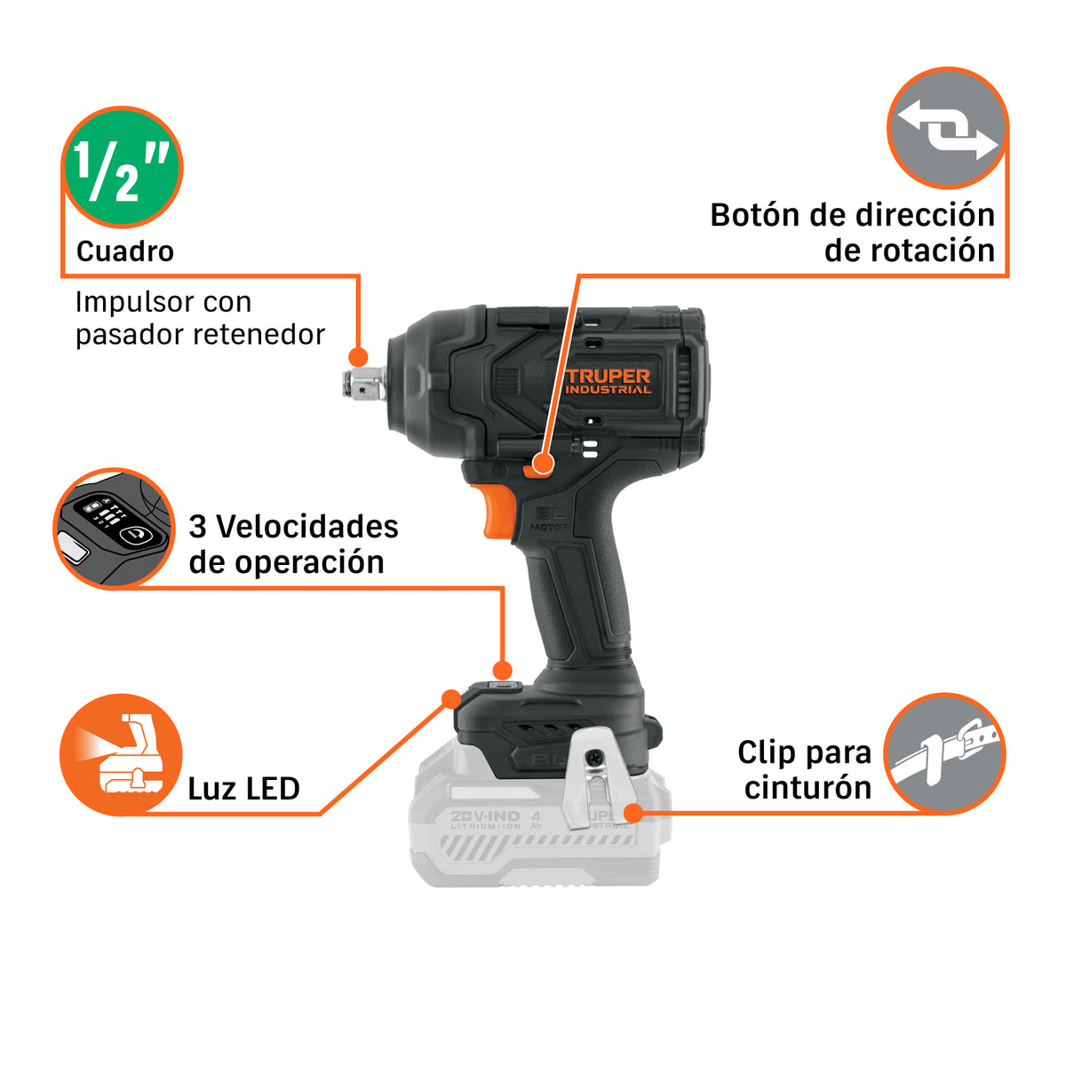 Llave de impacto 1/2", 20V, 850Nm, s/accesorios · vista 5