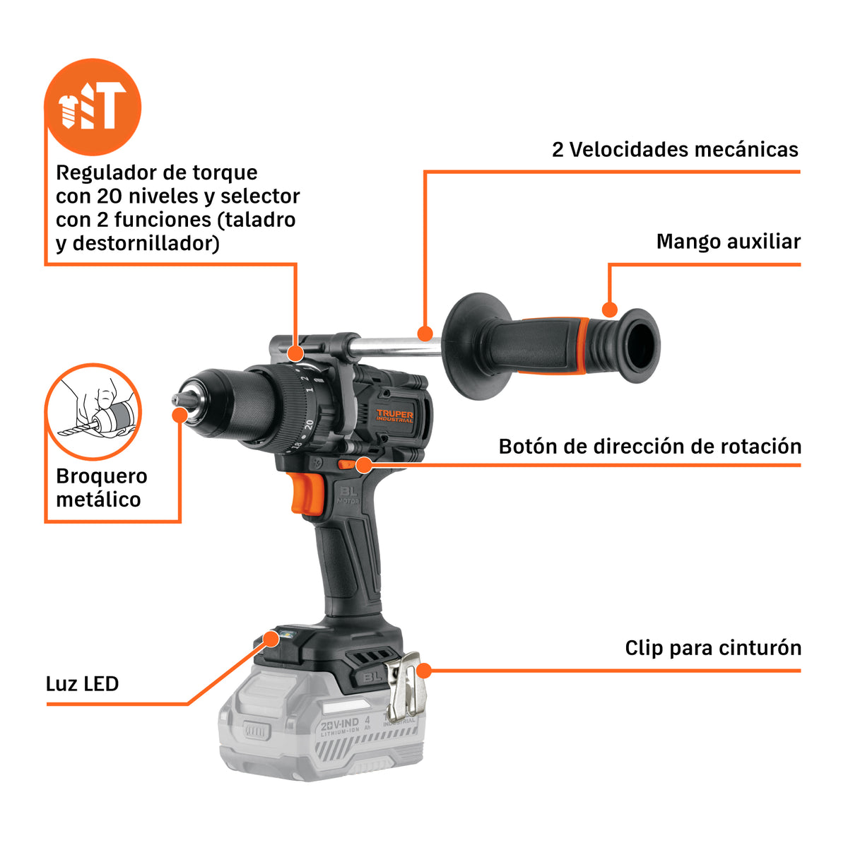 Rotomartillo/destornillador 1/2", 20V, 150Nm, sin accesorios · vista 6
