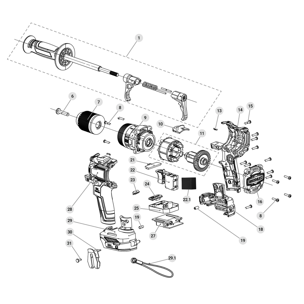 Rotomartillo/destornillador 1/2", 20V, 150Nm, sin accesorios · vista 7
