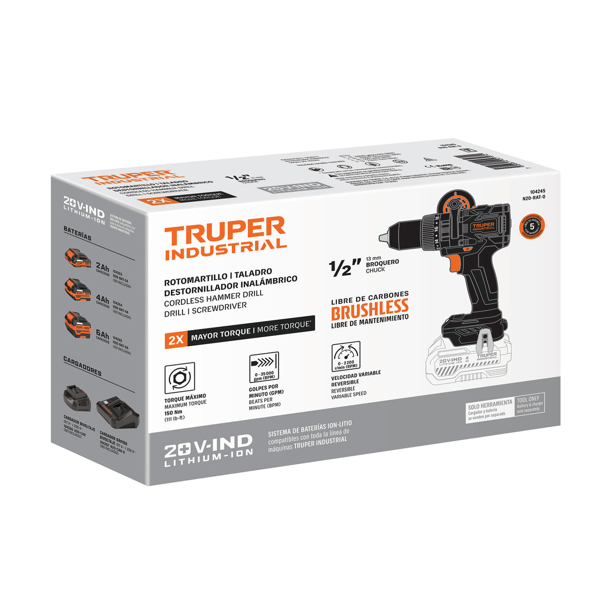 Rotomartillo/destornillador 1/2", 20V, 150Nm, sin accesorios · vista 5