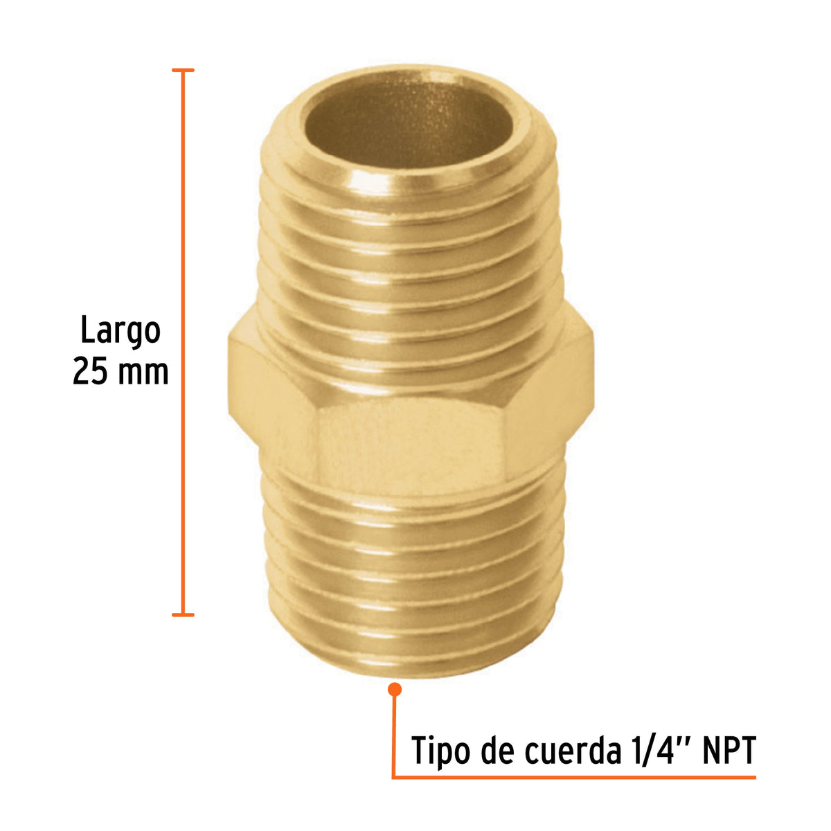 Niple de latón macho-macho 1/4 pulg