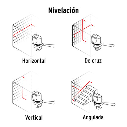 Nivel láser rojo autonivelante alcance 10 m de pilas