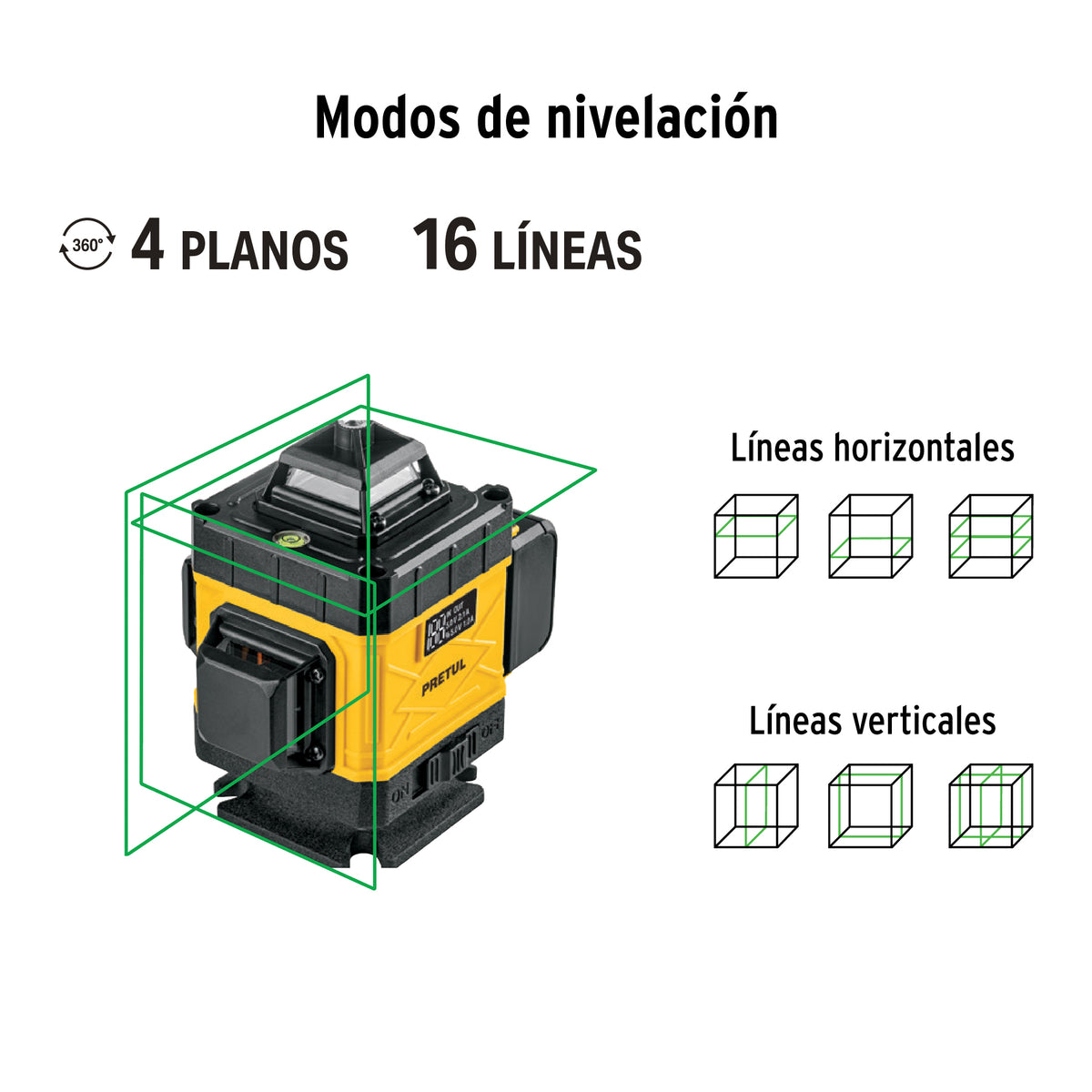 Nivel láser verde, alcance 25m, 16 líneas, recargable · vista 4