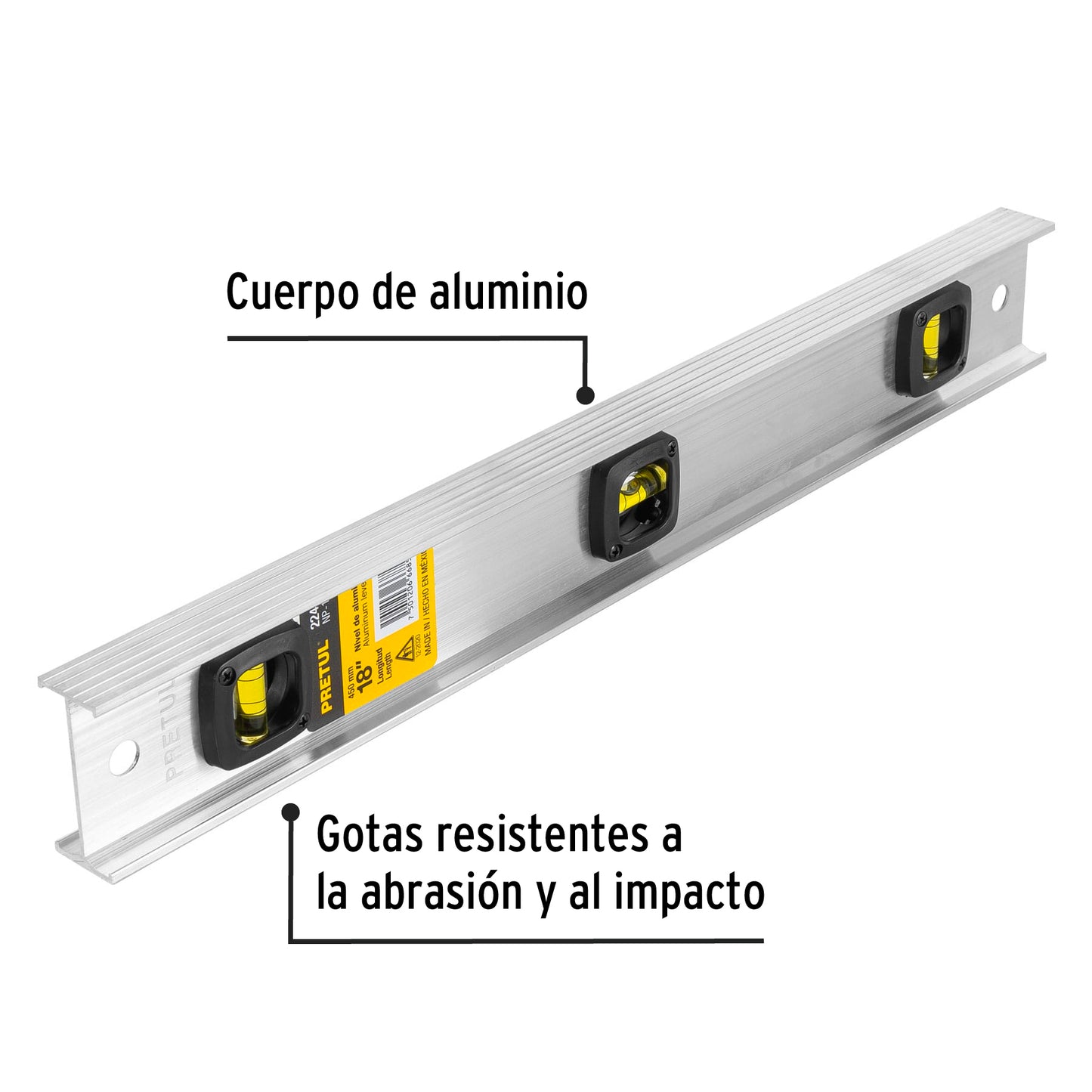 Nivel de 18" con cuerpo de aluminio