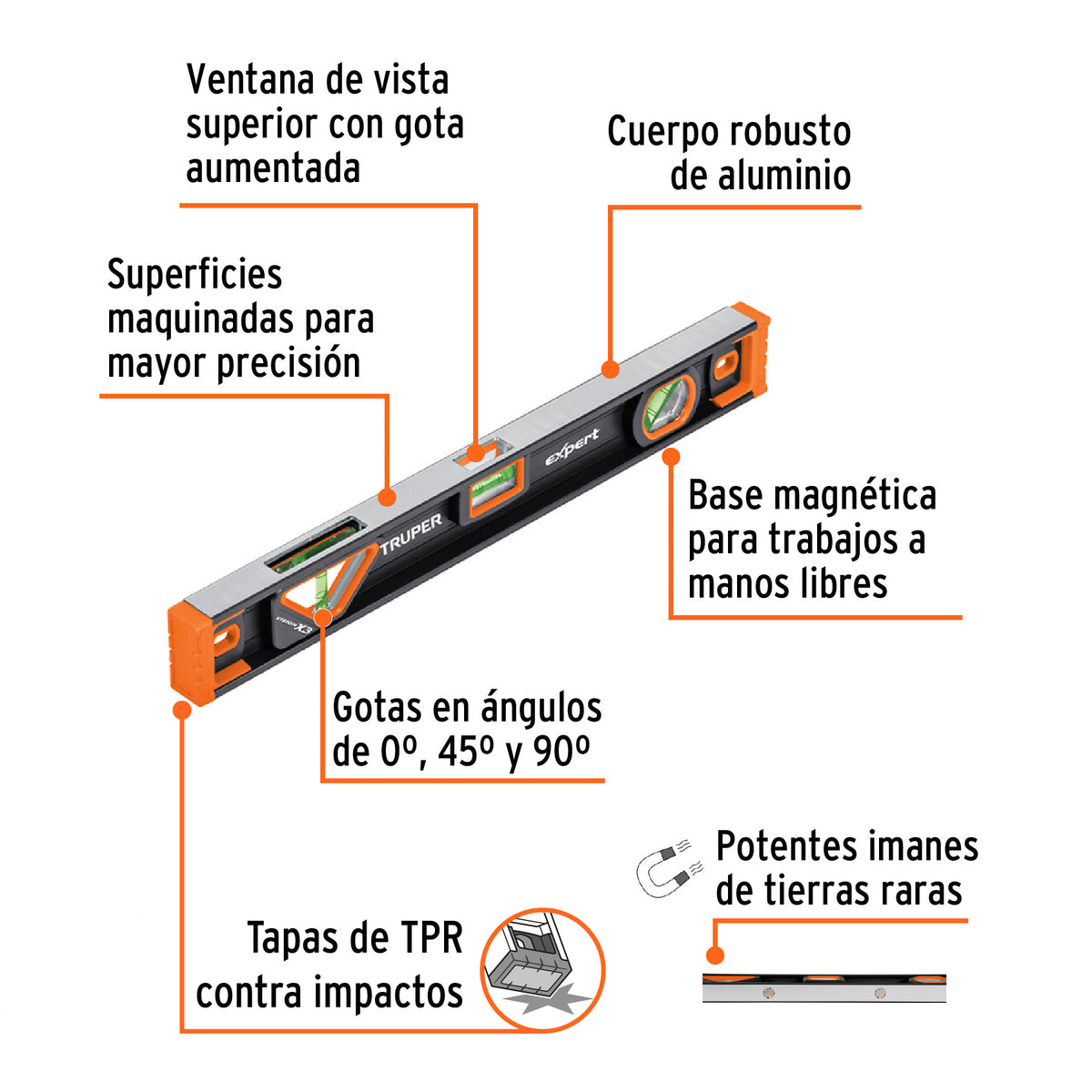 Nivel profesional magnético de 18", protección TPR, EXPERT · vista 2
