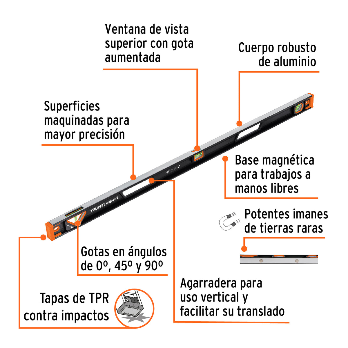 Nivel profesional magnético de 48", protección TPR, EXPERT · vista 2