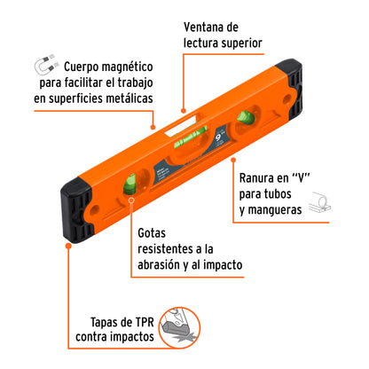 Nivel torpedo magnético de 9" con cuerpo de ABS