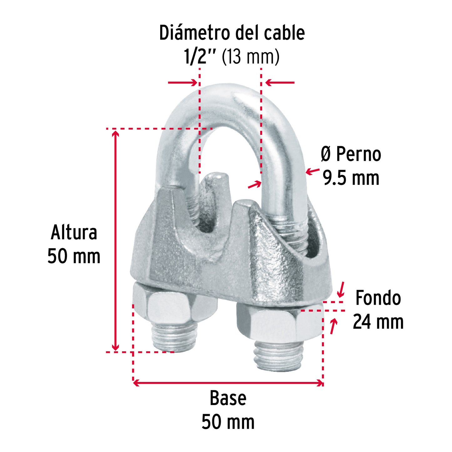 Nudo Perro Hierro Galvanizado Cable 1/2