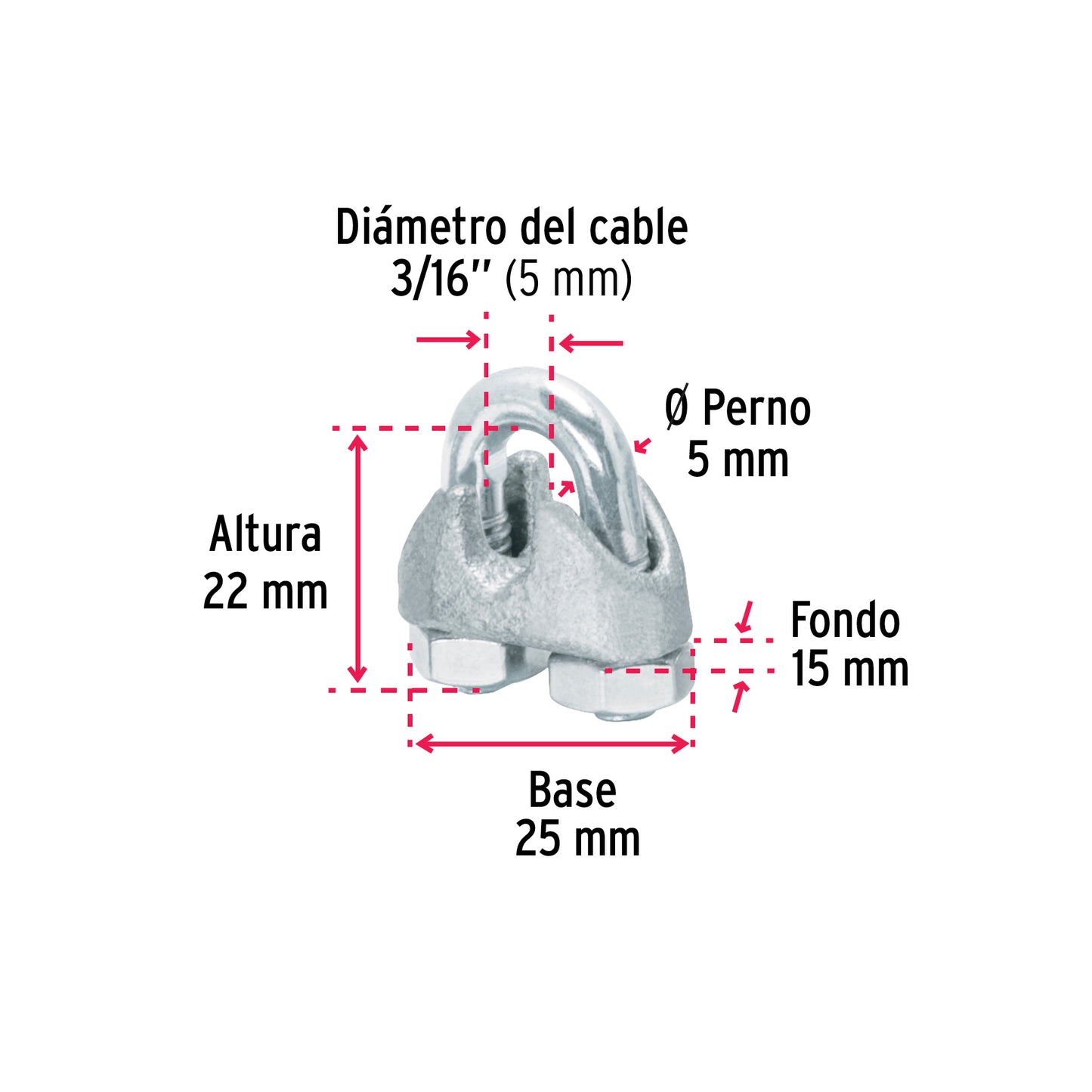 Nudo Perro Hierro Galvanizado Cable 3/16