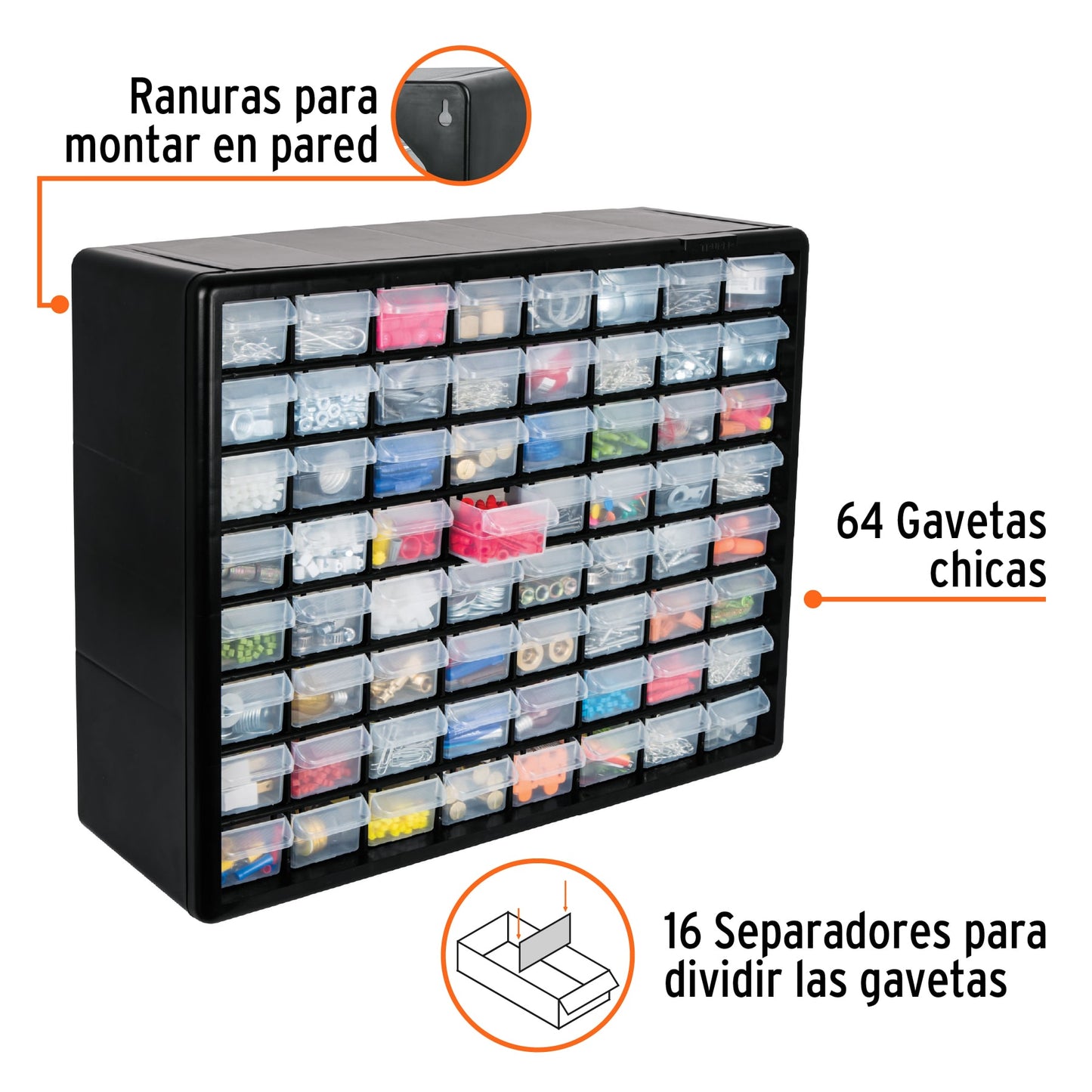 Organizador con 64 gavetas Marco de ABS