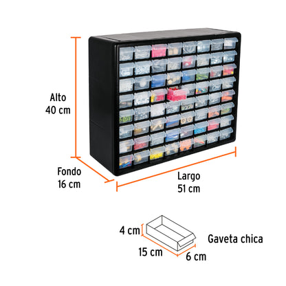 Organizador con 64 gavetas Marco de ABS