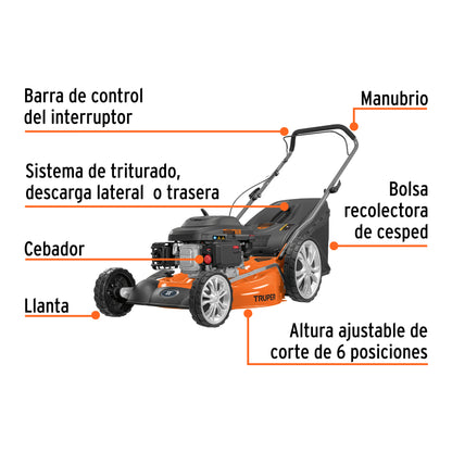 Podadora a gasolina de 6 HP con corte de 22 pulgadas