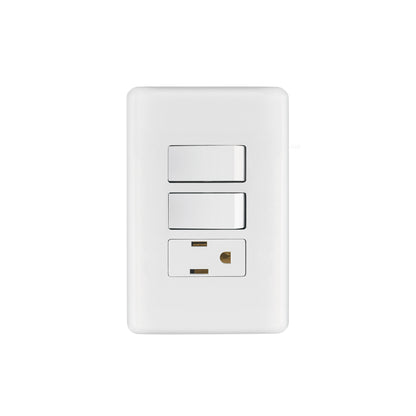 Placa armada con contacto y 2 interruptores sencillos de línea Basic