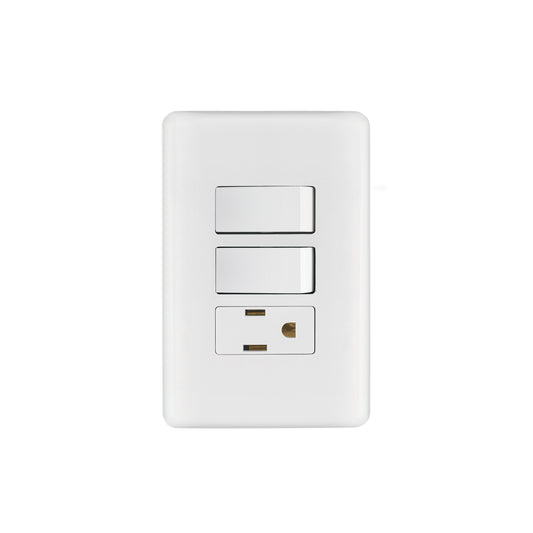 Placa armada con contacto y 2 interruptores sencillos de línea Basic