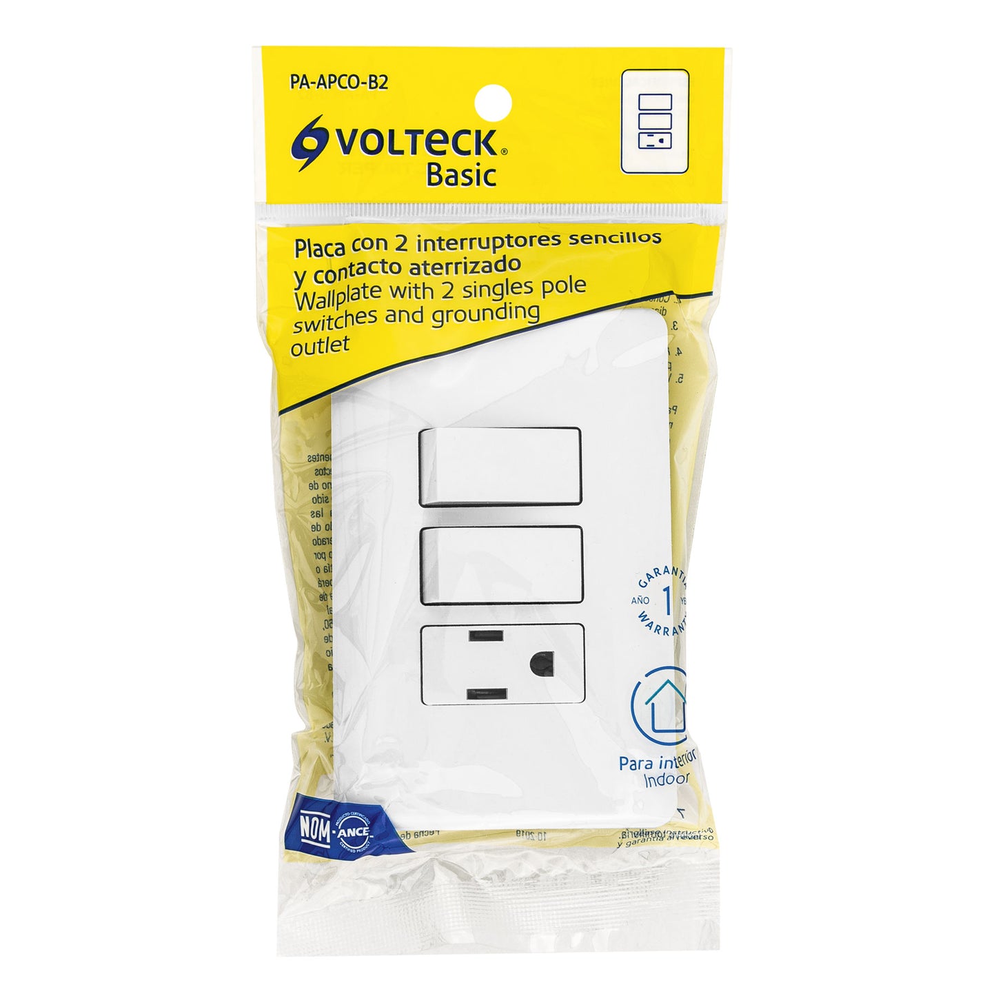 Placa armada con contacto y 2 interruptores sencillos de línea Basic