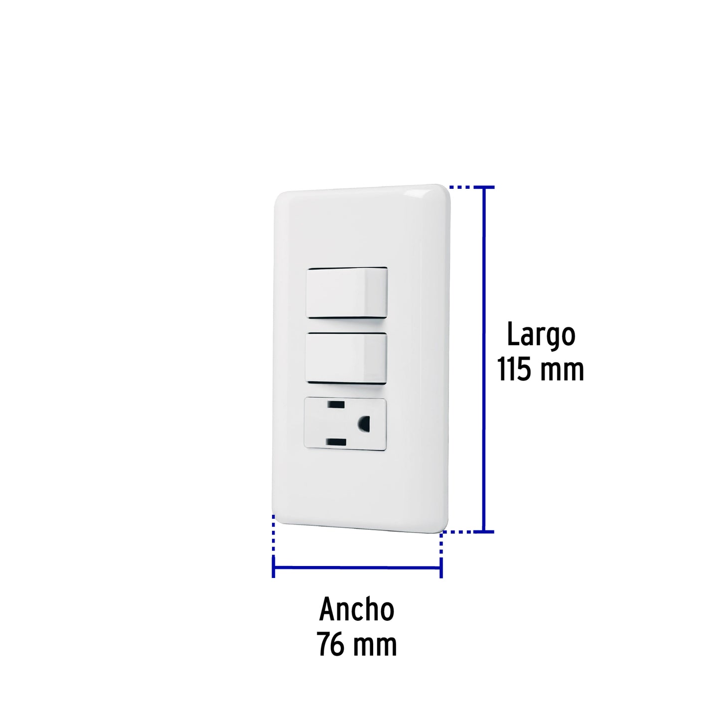 Placa armada con contacto y 2 interruptores sencillos de línea Basic