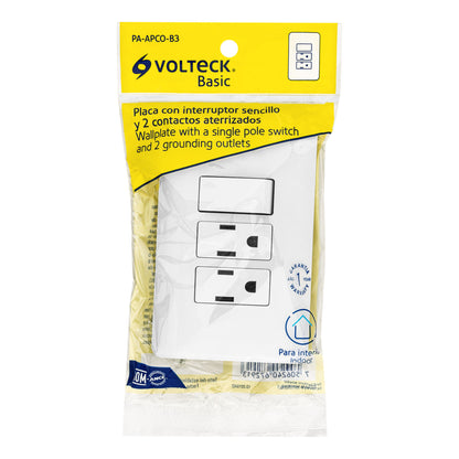 Placa armada con 2 contactos y interruptor sencillo de línea Basic