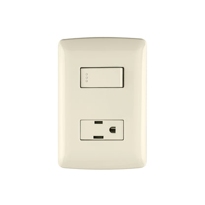 Placa armada con contacto e interruptor de 127 V y 16 A con placa marfil