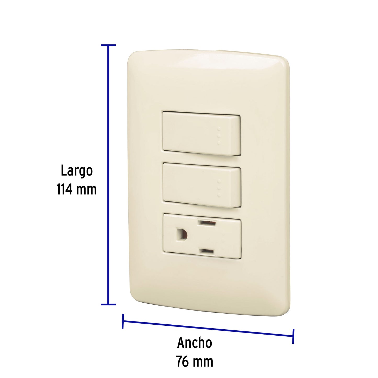 Placa armada con contacto y 2 interruptores de 127 V y 16 A con placa marfil