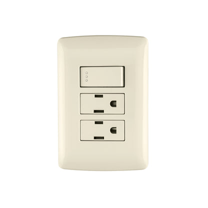 Placa armada con 2 contactos e interruptor de 127 V y 16 A con placa marfil