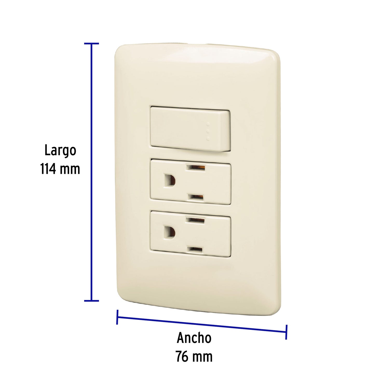 Placa armada con 2 contactos e interruptor de 127 V y 16 A con placa marfil