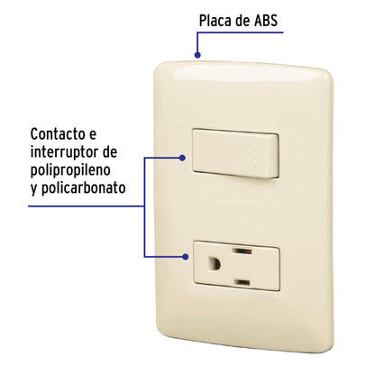 Placa armada con contacto e interruptor de 127 V y 16 A con placa marfil