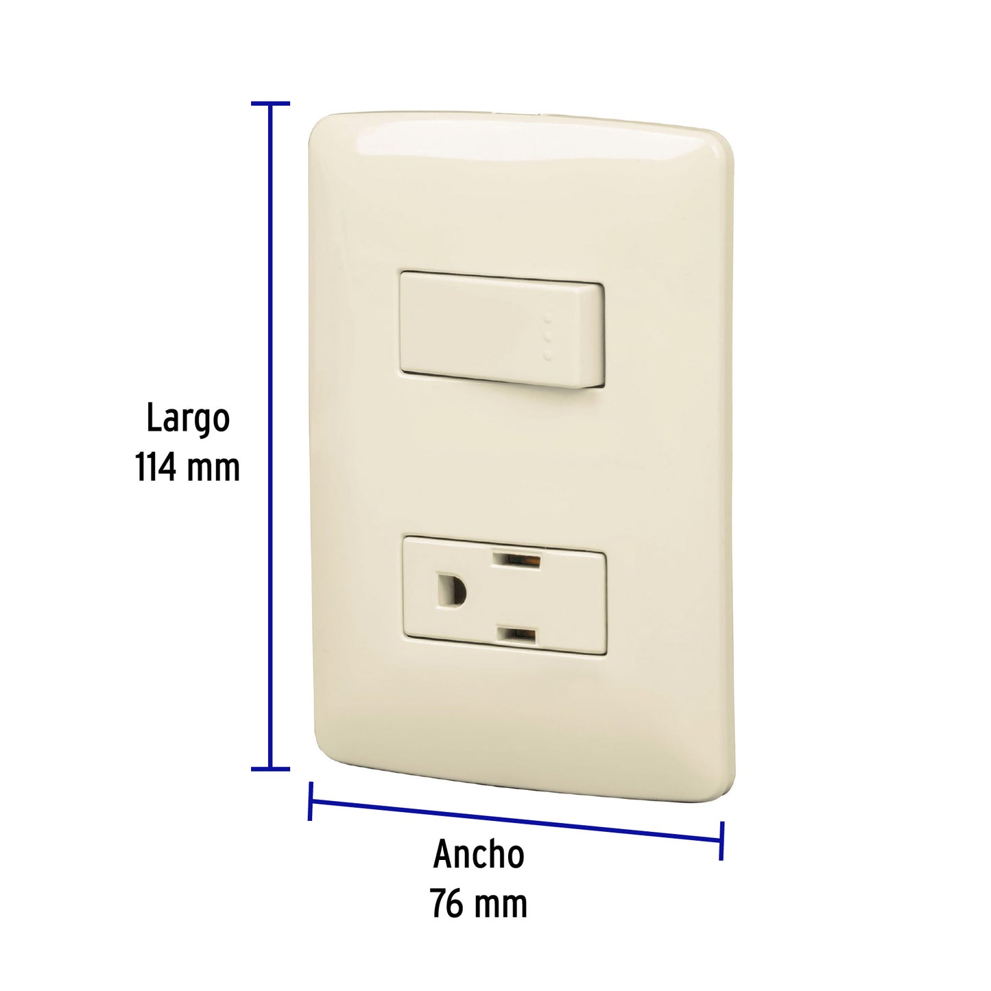 Placa armada con contacto e interruptor de 127 V y 16 A con placa marfil