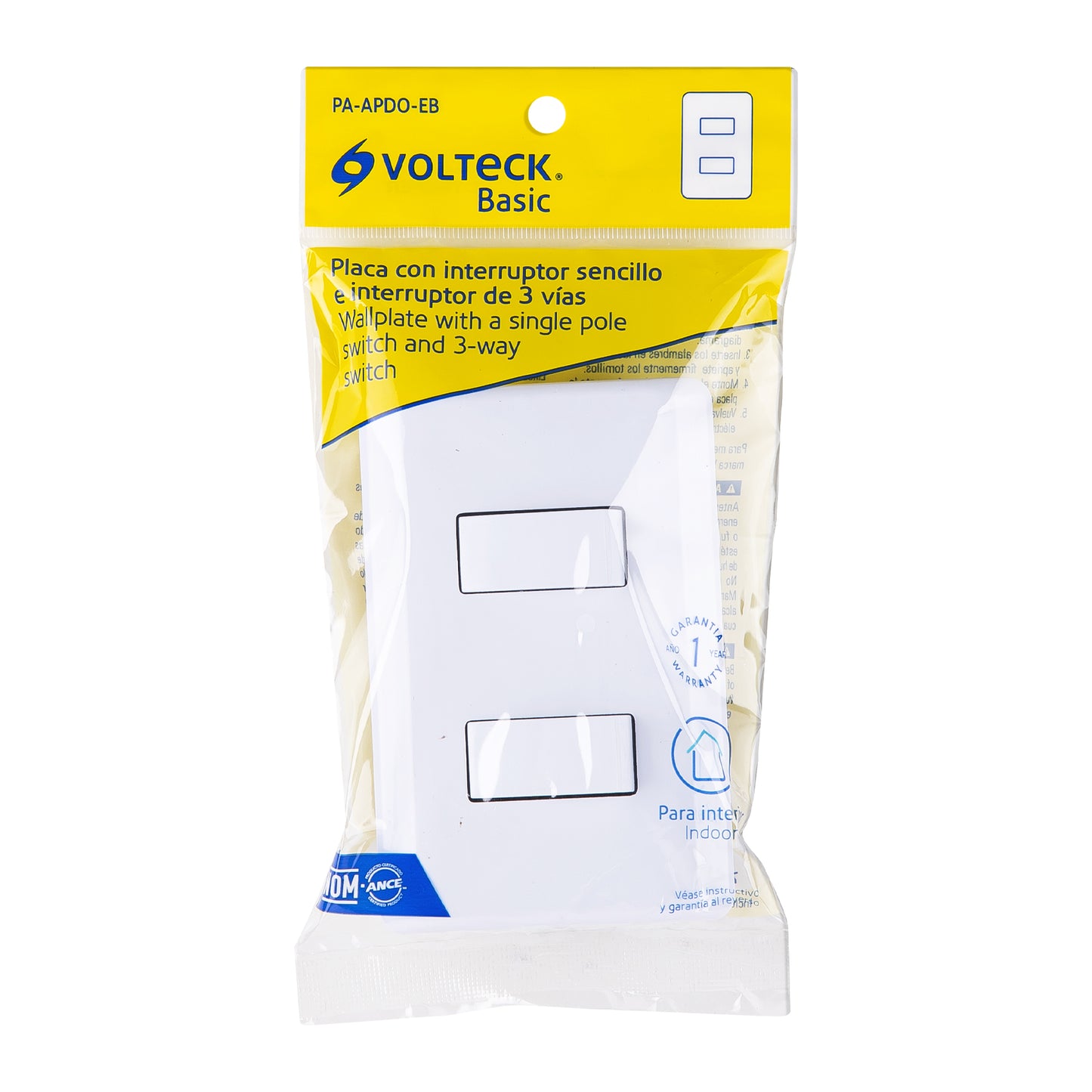 Placa armada con interruptor sencillo y interruptor de 3 vías de línea Basic
