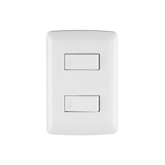 Placa armada con 2 interruptores sencillos para línea Italiana