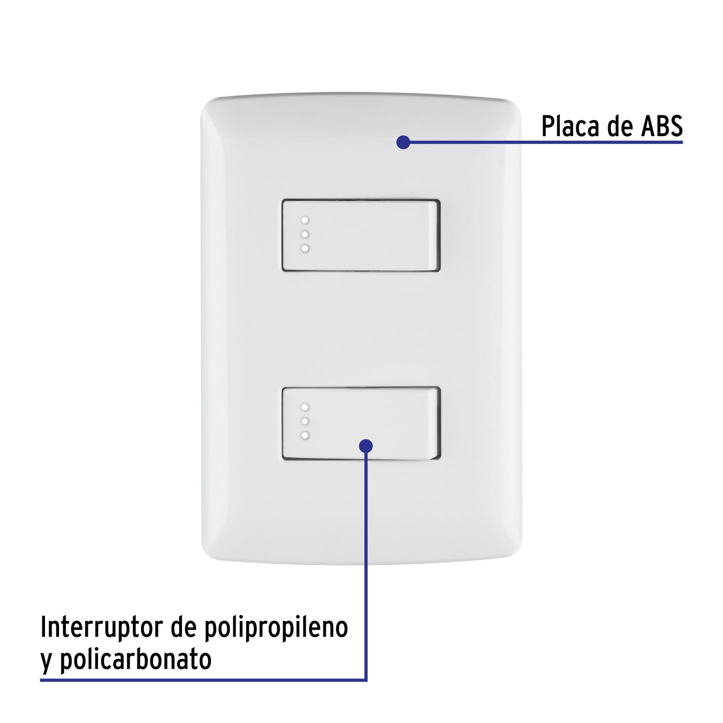 Placa armada con 2 interruptores sencillos para línea Italiana