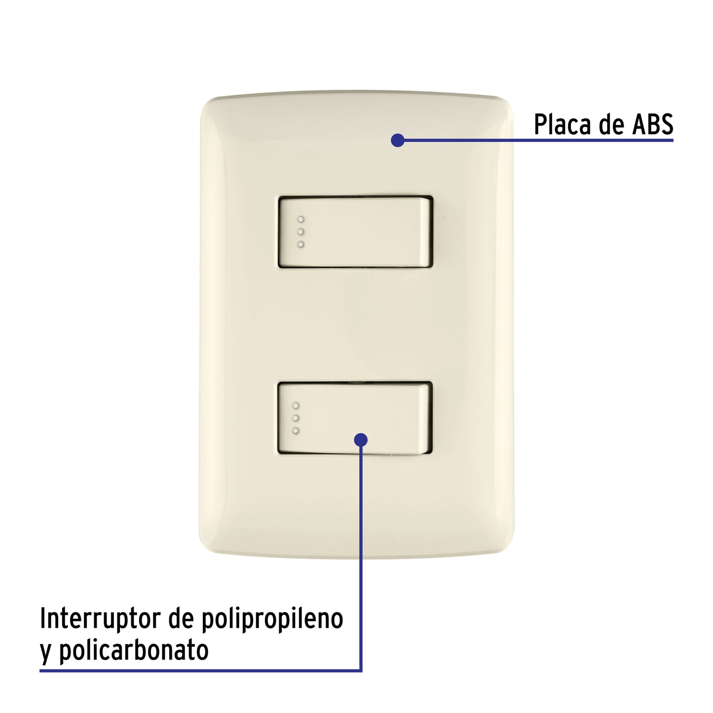 Placa armada de 2 interruptores sencillos con línea italiana