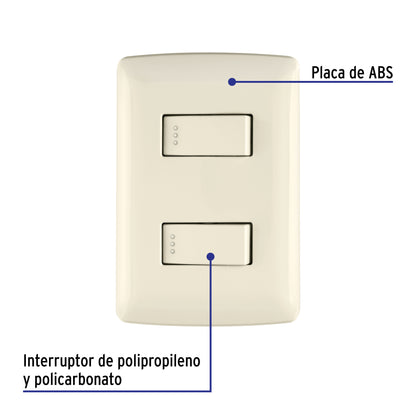 Placa armada de 2 interruptores sencillos con línea italiana