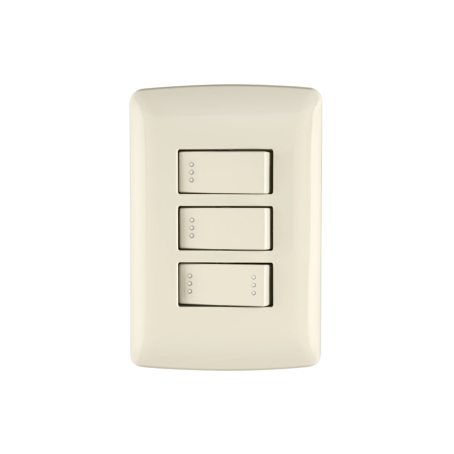 Placa armada con 2 interruptores sencillos y 1 interruptor de escalera de 125 V y 10 A con placa marfil
