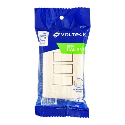 Placa armada con 2 interruptores sencillos y 1 interruptor de escalera de 125 V y 10 A con placa marfil