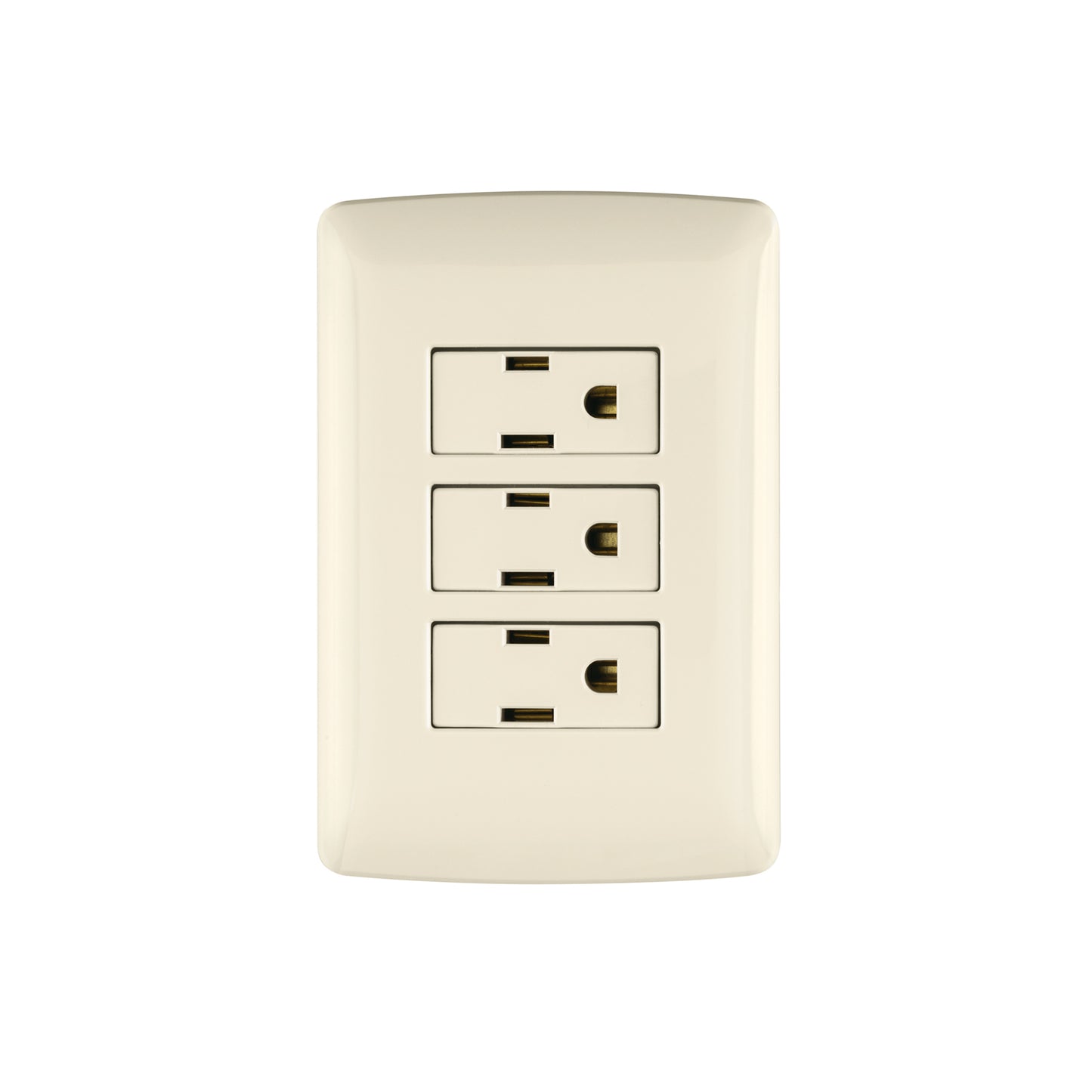 Placa armada con 3 contactos aterrizados de 127 V y 16 A con placa marfil