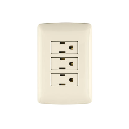 Placa armada con 3 contactos aterrizados de 127 V y 16 A con placa marfil