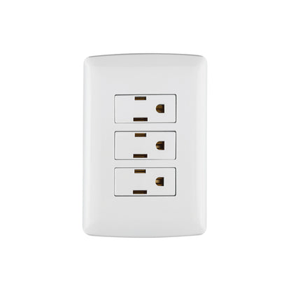 Placa armada con 3 contactos aterrizados de 127 V y 16 A con placa blanca