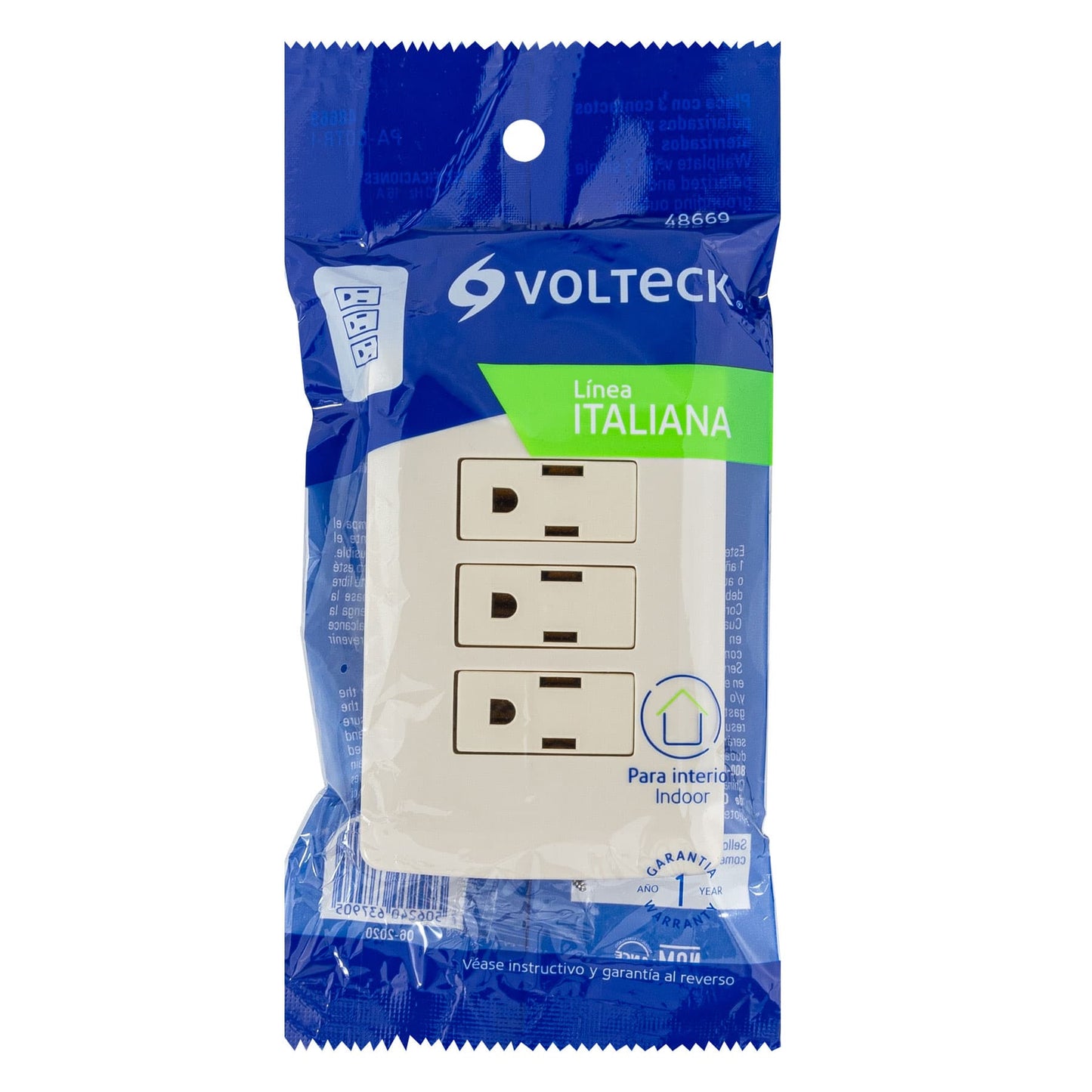 Placa armada con 3 contactos aterrizados de 127 V y 16 A con placa marfil