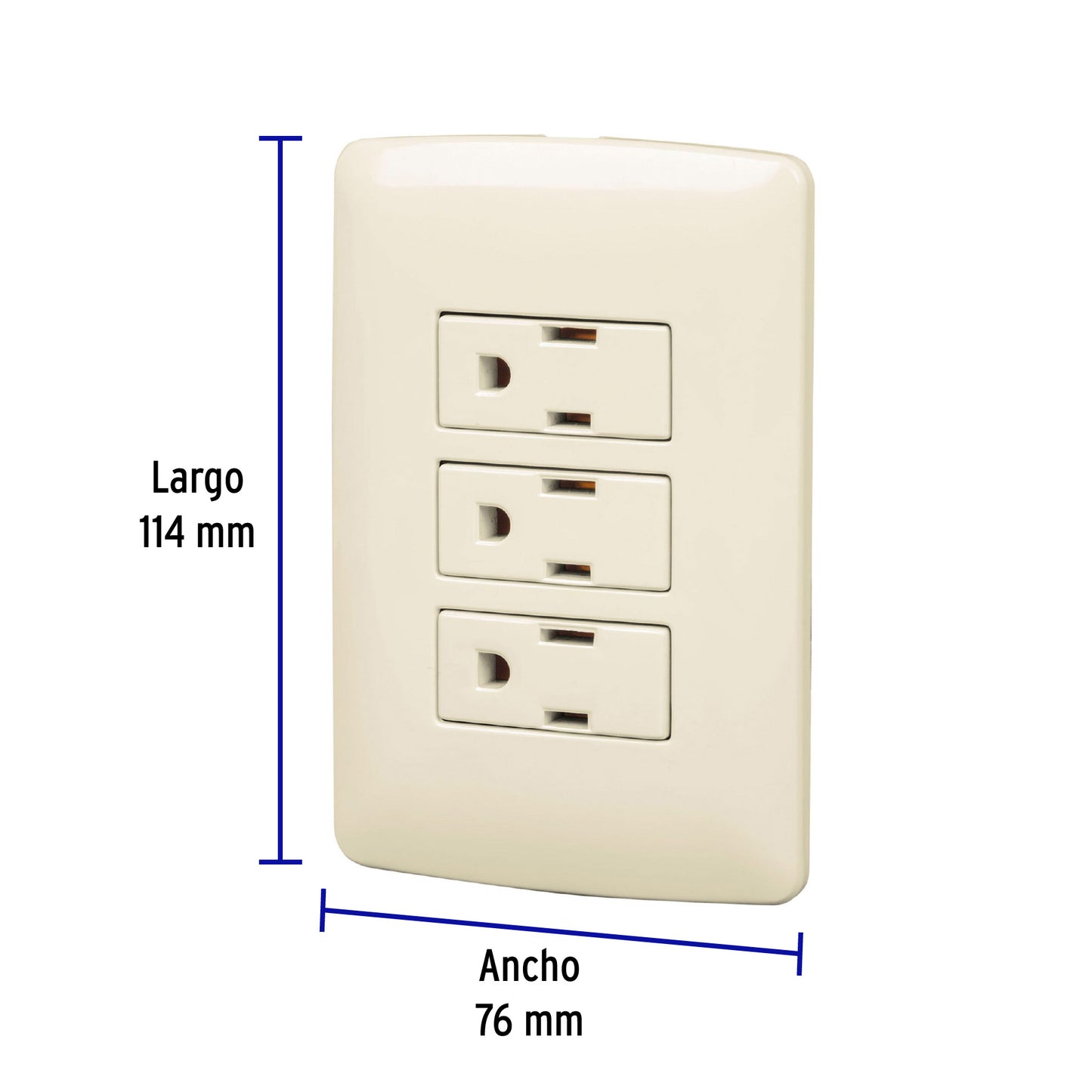 Placa armada con 3 contactos aterrizados de 127 V y 16 A con placa marfil