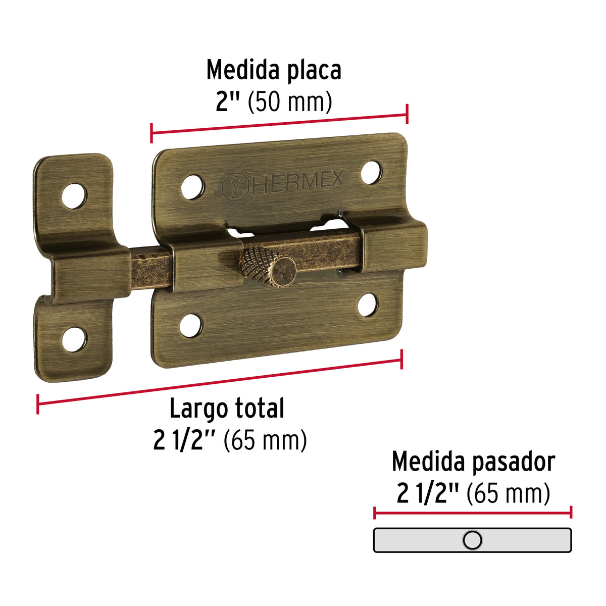 Pasador de barra plana 2", latón antiguo · vista 3