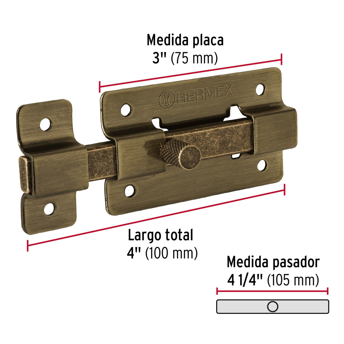 Pasador de barra plana 3", latón antiguo · vista 3